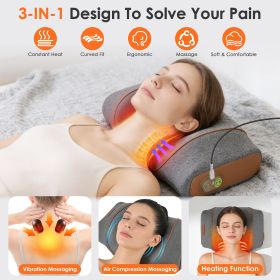 3 in 1 Neck Massager Pillow with Vibration, Air Compression & Heat Therapy, Ergonomic Memory Foam Neck Pillow for Neck & Shoulder Pain Relief