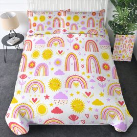 3pcs Kids Rainbow & Sun Duvet Cover Set, Cute Cartoon Print Bedding, Soft Microfiber, All-Season for Girls