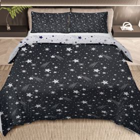 3pcs Black Starry Sky Duvet Cover Set, Galaxy & Meteor Print Bedding, Soft Microfiber for Kids & Adults