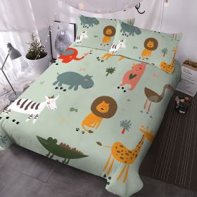 3pcs Kids Safari Animal Duvet Cover Set, Cute Cartoon Lion & Giraffe Print Bedding, Soft Microfiber for Toddler Boys