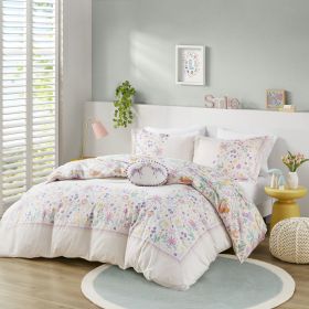 Twin Floral Reversible Cotton Duvet Cover Set with Throw Pillow