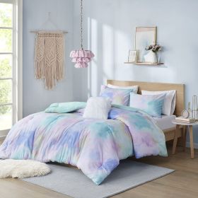 Full/Queen Watercolor Tie Dye Printed Comforter Set with Throw Pillow