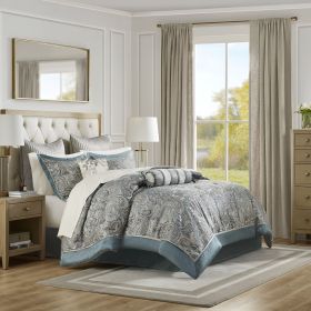 12 Piece Comforter Set with Cotton Bed Sheets Teal Queen