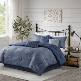 7 Piece Printed Seersucker Comforter Set Navy King