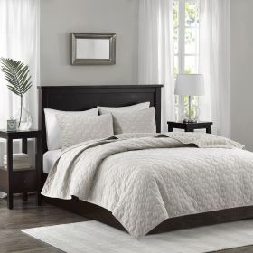 3 Piece Velvet Quilt Set Ivory King/Cal King