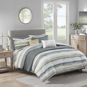 8 Piece Printed Seersucker Comforter and Quilt Set Collection Yellow King/Cal King