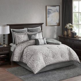 8 Piece Jacquard Comforter Set Silver/Silver Cal King