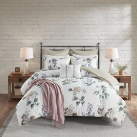 7 Piece Printed Seersucker Comforter Set with Throw Blanket Taupe/Blush Full/Queen