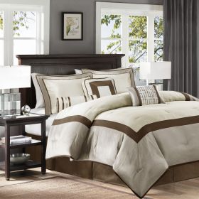 7 Piece Comforter Set Taupe/Brown Cal King