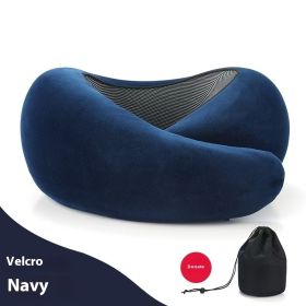 Soft Memory Foam Travel Neck Pillow U Shape Adjustable Support Comfortably Sleeping On Plane Car Office Noon Break (Option: Navy Blue Velcro Style-1PC)