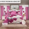 9-Piece Pink Rose Bedding & Curtain Set (Queen/King/Cal King) - Quilted Microfiber Bedspread + Sheer Curtains