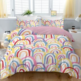 3pcs Colorful Rainbow Duvet Cover Set, Cute Hand-Drawn Print Bedding, Soft Microfiber, Reversible Design for Kids & Adults (Color: Pink, size: Twin)