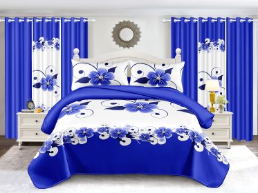 Blue White Floral Duvet Cover & Curtain Set 12 Piece, Queen Size - Coordinated Bedroom Bundle with Fitted Sheet, Pillowcases (Color: Blue White Floral, size: Queen)