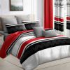 9-Piece Red & Geometric Zigzag Bedding & Curtain Set (Queen/King/Cal King) - Quilted Microfiber Bedspread + Sheer Curtains