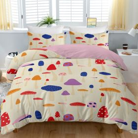 3pcs Colorful Mushroom Duvet Cover Set, Cute Cartoon Print Bedding, Soft Microfiber, Reversible Design for Kids & Adults (Color: Colorful, size: King)