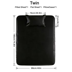 4-piece ultra-soft 85g satin sheet and pillowcase set, solid color, machine washable, suitable for all seasons, comfortable bedding set, for sing (Color: Black, size: twin(38.98''*74.8''))