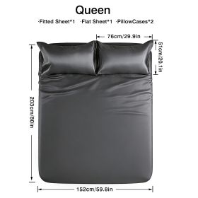 4-piece ultra-soft 85g satin sheet and pillowcase set, solid color, machine washable, suitable for all seasons, comfortable bedding set, for sing (Color: Grey, size: queen(59.84''*79.92''))