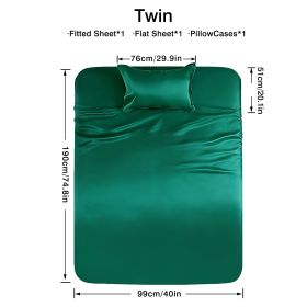 4-piece ultra-soft 85g satin sheet and pillowcase set, solid color, machine washable, suitable for all seasons, comfortable bedding set, for sing (Color: Dark green, size: twin(38.98''*74.8''))
