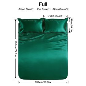 4-piece ultra-soft 85g satin sheet and pillowcase set, solid color, machine washable, suitable for all seasons, comfortable bedding set, for sing (Color: Dark green, size: full(53.94''*74.8''))