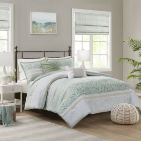 King/Cal King 5 Piece Seersucker Comforter Set with Throw Pillows (Color: as Pic)