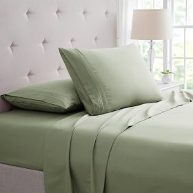 Bamboo 4 Piece Luxury 3 Line Embroidered Sheet Set (Color: Sage, size: Twin)
