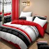 9-Piece Red & Geometric Zigzag Bedding & Curtain Set (Queen/King/Cal King) - Quilted Microfiber Bedspread + Sheer Curtains