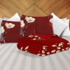 9-Piece Burgundy Red Floral Bedding & Curtain Combo Set, Elegant Wine Red Quilted Bedspread with 6 Light Filtering Window Panels & 2 Shams