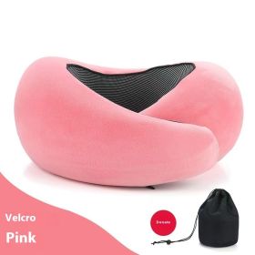 Soft Memory Foam Travel Neck Pillow U Shape Adjustable Support Comfortably Sleeping On Plane Car Office Noon Break (Option: Pink Velcro-1PC)